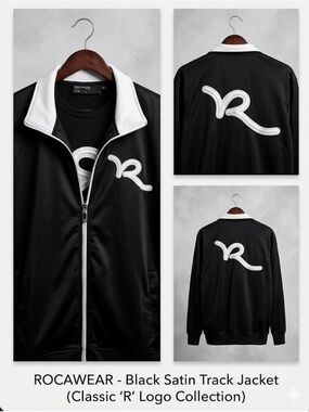 Rocawear Black Satin Track Jacket with White Logo Trim